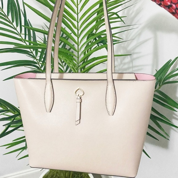 🆕 Kate Spade Adel Small Tote Bag Neutral Color Beige & Pink Leather - Picture 6 of 12